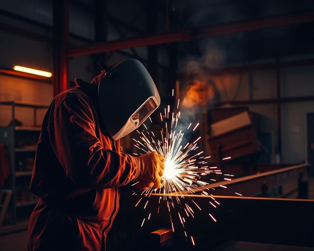 Certified welder repairing a truck trailer frame